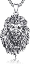 Cuoka Lion Necklace for Men Women S925 Sterling Silver King Retro Punk Gothic Hip Hop Rock Animal Lion Head Pendant Charm Jewelry Chain Necklace Viking Protection Amulet Necklaces