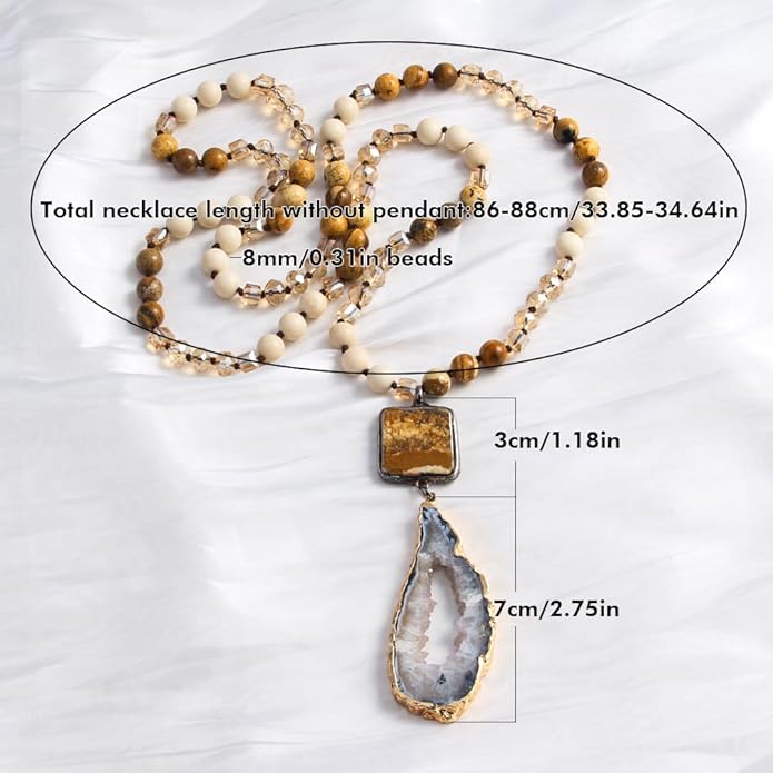 Yomisa Boho Necklaces for Women Men Long,33/34/35 Inch Natural Turquoise Tiger Eye Beaded Stone Pendant Necklaces for Women Trendy,Handmade Bohemian Western Bead Necklace Fashion Charm Jewelry Gift