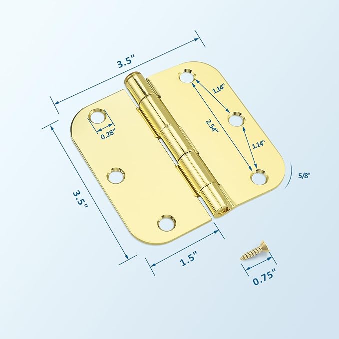 KNOBWELL 3.5" Polished Brass Door Hinges, 3 Pack | 5/8 Radius Corner, No-squeak - Image 5
