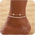 RLMOON Gold Anklets for Women CZ Ankle Bracelet 14K Gold/Silver Plated Waterproof Dainty Layered Tennis Heart Dot Chain Silver Anklets Trendy Foot Jewelry