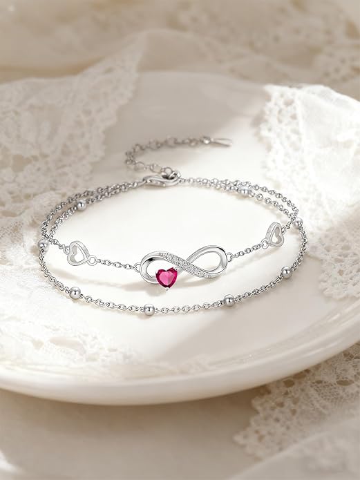 Dorunmo Infinity Heart Anklet Bracelet for Women 925 Sterling Silver Adjustable Infinity Birthstone Bracelet Friendship Jewelry Gifts for Women Birthday Christmas
