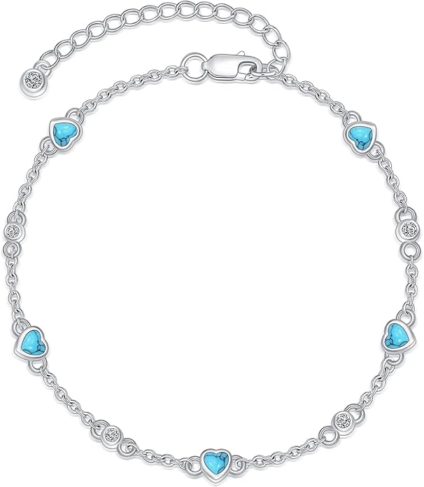 Anklet Bracelet for Women 925 Sterling Silver Natural Stone Chain Ankle Bracelet Beach Summer Fine Jewelry Valentines Day Birthday Gifts for Her Mom Wife