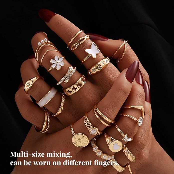 KISS WIFE Goldenen Silvery Black Kunckle Rings Set for Women, Dainty Simple Trendy Cute Stackable Finger Rings Pack, Perfect for Stacking Layering on Thumb and Knuckle, Mixed Size, Jewelry Gift