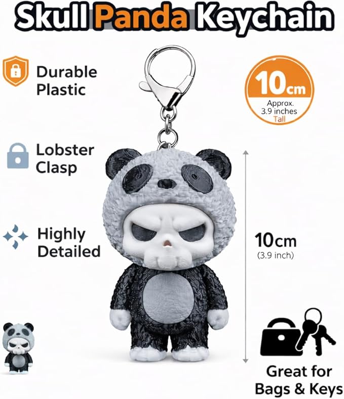 Chatelet Skull Panda Keychain Figurine | Cute Panda Skull Bag Charm | Collectible Keytag for Backpacks, Purses & Keys
