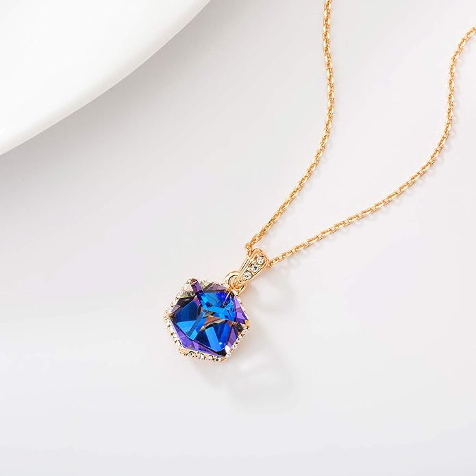 EVEVIC Color Changing Cubic Austrian Crystal Pendant Necklaces for Women 14K Gold Plated Hypoallergenic Jewelry