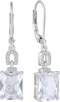 Emerald Cut Earrings 925 Sterling Silver Baguette Birthstone Dangle Drop Leverback Earrings Jewelry Gifts for Women