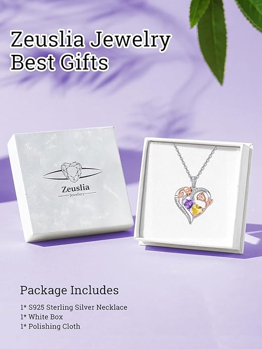 Valentine's Day Gifts for Wife 925 Sterling Silver Double Birthstone Pendant Necklaces I Love You for Always and Forever Necklace Anniversary Birthday Gifts for Wife Girlfriend Mom Her