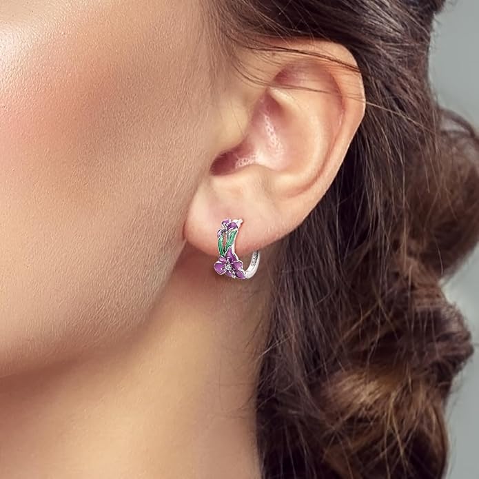 LAZA 925 Sterling Silver Hoop Earrings for Women, Hypoallergenic Huggie Butterfly Dangle Drop Earrings Colorful Flower Earrings Jewelry Gifts