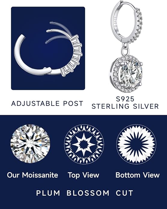 MomentWish Dangle Earrings for Women-925 Sterling Silver Moissanite Earring, Women's Gift for Valentine Birthday, D Color VVS1 Dancing Moissanite Hoops