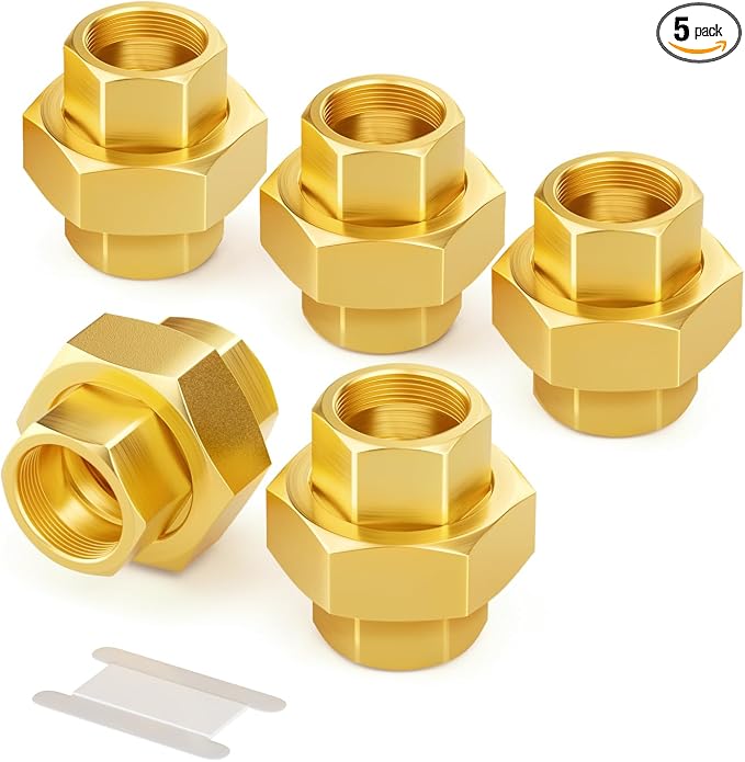 GASHER 5PCS 3/8" FNPT Brass Union Pipe Fitting | 3/8 Inch Female x 3/8 Inch by GASHER