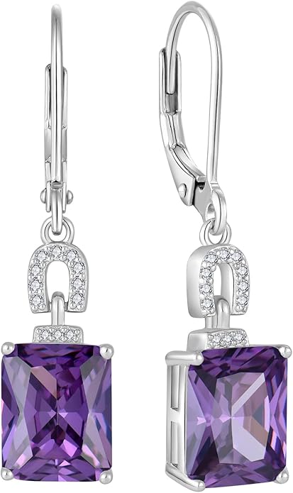 Emerald Cut Earrings 925 Sterling Silver Baguette Birthstone Dangle Drop Leverback Earrings Jewelry Gifts for Women