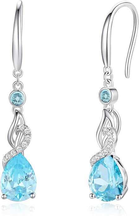 FANCIME Teardrop Dangle Drop Earrings 925 Sterling Silver Pear Gemstone Birthstone Earring Fine Jewelry Birthday Gifts for Women