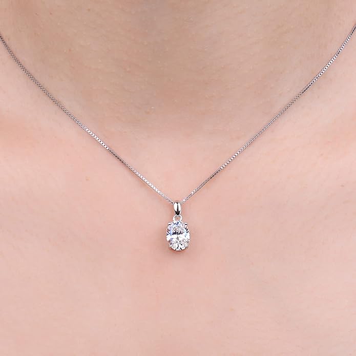 JewelryPalace Oval Cut 1ct 2ct Cubic Zirconia Solitaire Pendant Necklace for Women, 925 Sterling Silver Necklaces for Her, Classic Simulated Diamond Jewelry Set Gift, 18 Inches Chain