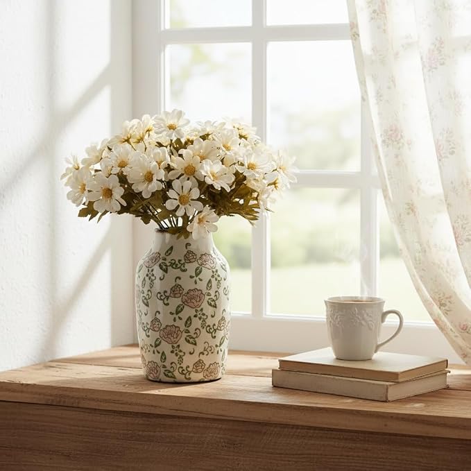 SIDUCAL Ceramic Vintage Vase, 7 Inch Retro Ice Cracked Chinoiserie Floral Vase - Image 7