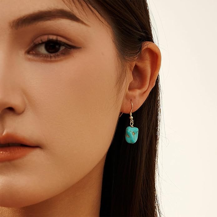 Turquoise Dangle Earrings Vintage 925 Sterling Silver Irregular Gemstone Drop for Women Gift