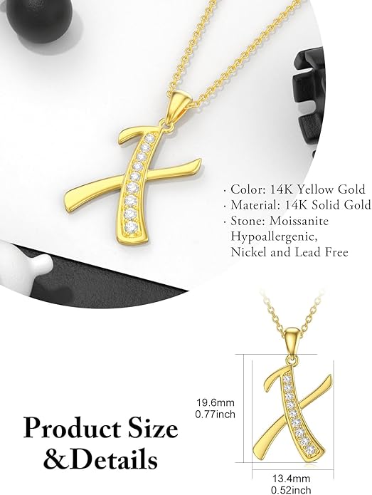 14k Gold Initial Necklace for Women, Solid Gold Moissanite Letter Pendant Necklaces Jewelry for Her Birthday Valentines Day Gifts for Mom Wife Christmas Gifts for Girlfriend Sister
