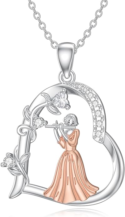 Violinist Necklace Sterling Silver Music Crystal Jewelry Saxophone Cello Violin Piano Flute Music Note Necklace Music Gifts for Women Girl Daughter