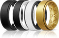 Egnaro Silicone Rings for Men 1/4/5/6/7 Multipack of Breathable Mens Silicone Rubber Wedding Rings Bands - Step Edge