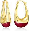 Long Oval Chunky Dangle 18K gold plated Hoops with Colored Resin Gemstone Statement Earrings for Women by SNGIA, (Green, Brown, Blue, Pink, White, Cream), Bold Drop Handmade Exaggerated Irregular Trendy Bohemian Jewelry Gifts, Unique Dangling Teardrop ...