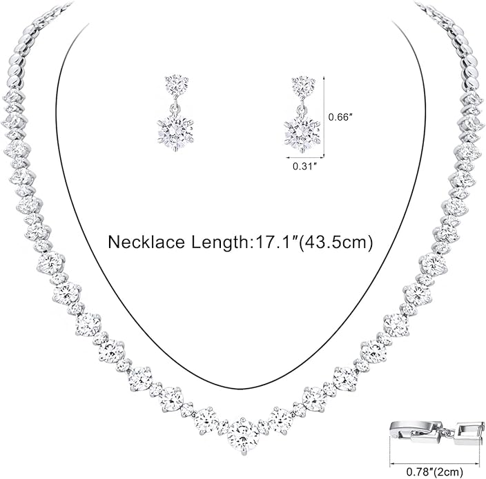 Wedding Jewelry Set For Women Bridal Brides Bridesmaid Classic Cubic Zirconia Necklace And Earrings For Prom Party