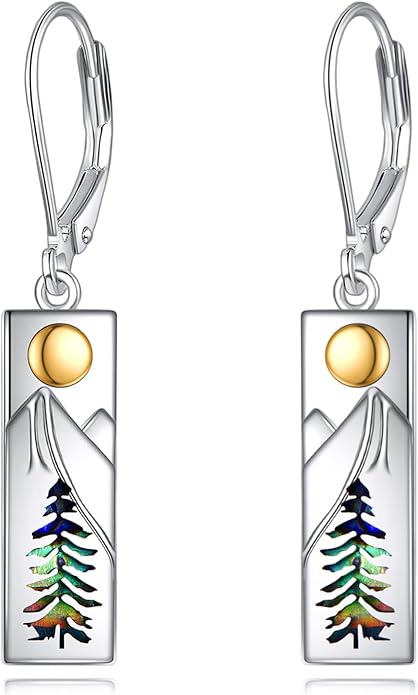 YFN Mountain Earrings 925 Sterling Silver Abalone Dangle Drop Mountain Jewelry Gift for Skiers, Hikers, Campers, Climbers and Nature Lovers