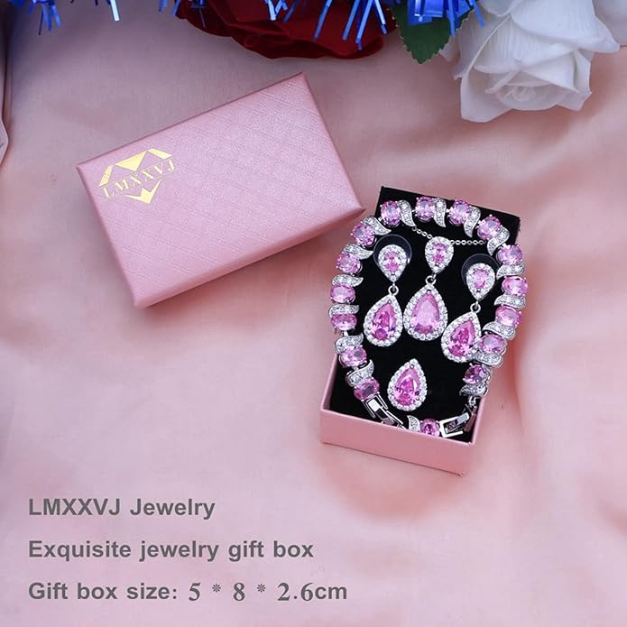 LMXXVJ Teardrop Jewelry Set for Women，Necklace Earrings Adjustable Ring Bracelet Set Fashion Formal Platinum/Gold/Rose Gold Jewelry Gift Girl/Mom/Wife/Grandmother/Best Friend/Aunt