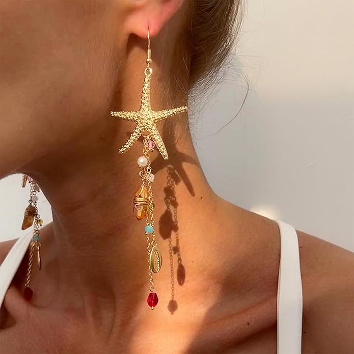 Gold Starfish Earrings for Women Trendy Dainty Starfish Statement Stud Earrings Hypoallergenic Summer Beach Ocean Coastal Jewelry