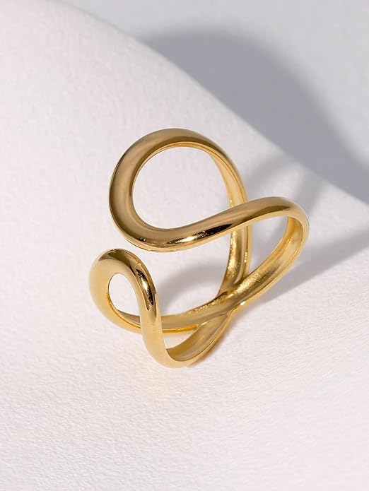 Chunky Rings For Women, Gold Silver Thumb Ring Asymmetrical Wavy Curve Ring Adjustable Non Tarnish Dainty Stainless Steel New Year Anniversary Birthday Jewelry Gift
