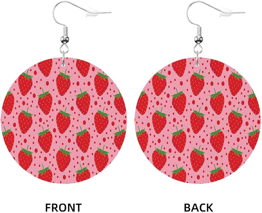Swono Dinosaurs Round Faux Leather Earrings for Women Adorable Funny Cartoon Dragon Animal Tree Funny Lightweight Double-Side Printed Drop Dangle Earring for Birthday Party Gift