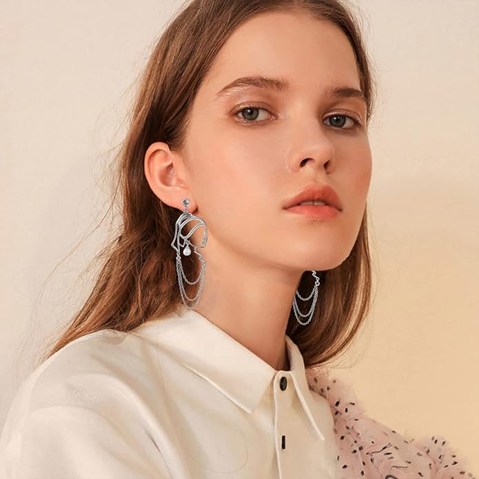 Unique Abstract Face Art Long Drop Dangle Earrings Dainty Hollow Gold Vintage Face Geometric Dangle Earrings Statement Jewelry for Women Girls