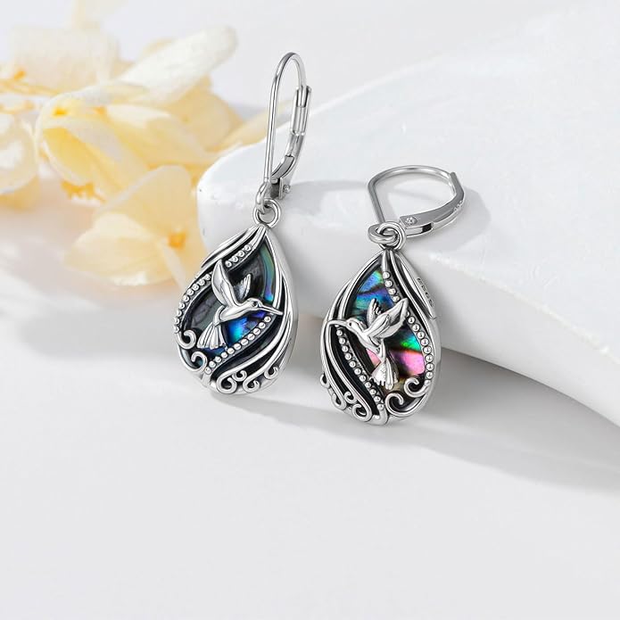 Animal Earrings 925 Sterling Silver Abalone Shell Dangle Drop Earrings Leverback Earrings Cute Animal Jewelry Gifts for Women Girlfriend