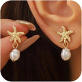 Seashell Starfish Earrings Beach Jewelry for Women Pearl Drop Shell Earrings Ocean Beachy Fashion Accessories Womens Summer Outfits 2026 Tropical Vacation Outfits Beach Vacation Clothes Dresses