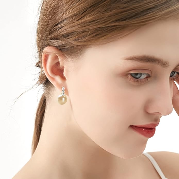 Pearl Earrings for Women 14K Gold Plated Hypoallergenic Pearl Earrings 5A Cubic Zirconia Dangle Earrings Elegant Jewelry