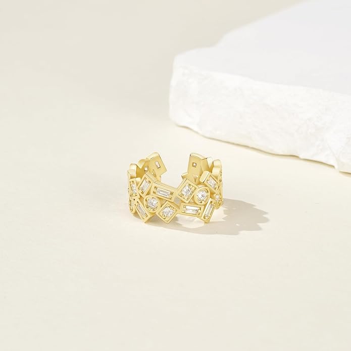 KissYan Gold Rings for Women, 14K Gold Plated Adjustable Statement Irregular Geometric Diamond Twisted Open Stackable Band Chunky Finger Rings Dainty Cubic Zirconia Jewelry Gifts
