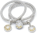 Crystal Charms Multilayer Bracelets - 3PCS Gold/Silver/Rose Gold Corn Chain Bracelet for Women, Tree of Life Heart Shaped Stretch Bracelet