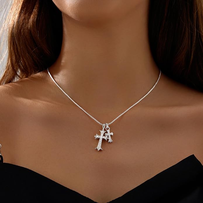 Zeffy Cross Necklace for Women,18K Gold/Silver Plated Tiny Cubic Zirconia Cross Pendant Necklace for Women Simple Layered Cross Necklaces for Women