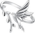 WOSTU Animal Open Adjustable Ring Playful Cat Dachshund Snake Koi Fish Hummingbird Bat Heart Feather Stacking Ring for Women, Sterling Silver Plated Pet Memorial Jewelry Gift for Cat Lovers