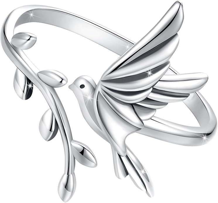 WOSTU Animal Open Adjustable Ring Playful Cat Dachshund Snake Koi Fish Hummingbird Bat Heart Feather Stacking Ring for Women, Sterling Silver Plated Pet Memorial Jewelry Gift for Cat Lovers