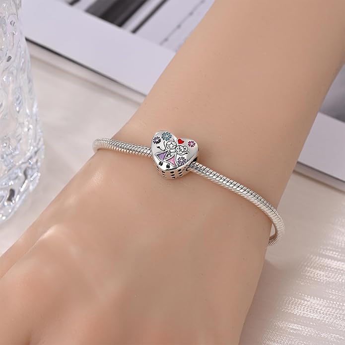 Charm Beads for Women, S925 Sterling Silver Dangle Charm Beads for European Charm Bracelet & Snake Chain Bracelets, Love Family Friendship Butterfly Pet Flower Designs, Gift Box Included