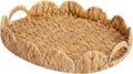 StorageWorks Elliptical Wicker Scalloped Tray, Water Hyacinth Rattan Trays | by StorageWorks