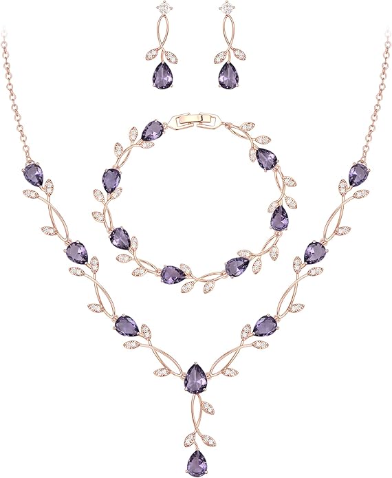 EVER FAITH Bridal Cubic Zirconia Jewelry Sets for Women, White Simulated Pearl Leaf Vine Pendant Wedding Party Necklace Earrings Set for Bridesmaid Bride