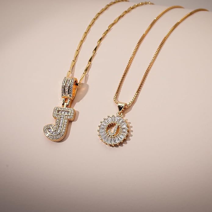Letter Necklace 14k Gold Plated Bling Dainty Necklaces Trendy Chunky Custom Name Necklace Personalized Round Circle Pendant Zirconia Letters Name Crystal Jewelry Gifts for Women