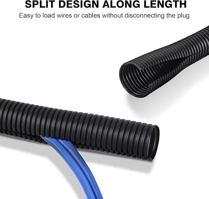 25FT - 1/4 Inch Split Wire Loom - Black | Easy to Install - Image 2
