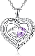 Valentine's Day Gifts for Wife 925 Sterling Silver Double Birthstone Pendant Necklaces I Love You for Always and Forever Necklace Anniversary Birthday Gifts for Wife Girlfriend Mom Her