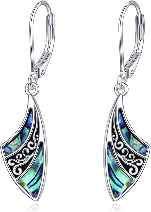 Abalone Shell Dangle Drop Earrings for Women 925 Sterling Silver Filigree Bohemian Earrings Jewelry Gift