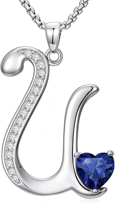 Valentines Day Gifts for Women Alphabet A to Z Initial Birthstone Pendant Necklaces for Women - 18k White Gold Plated Personalized Name Jewelry Valentine Mothers Day Birthday Gifts for Women Her Girlfriend