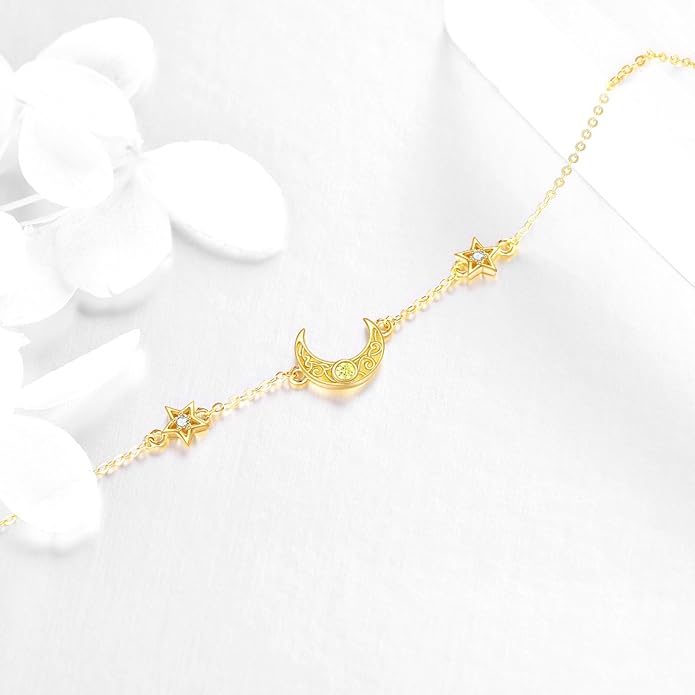 KECHO 14k Yellow Gold Butterfly/Dragonfly/Frog/Sunflower/Daisy/Tree of life/Moon/Clover Bracelet Anklet for Women