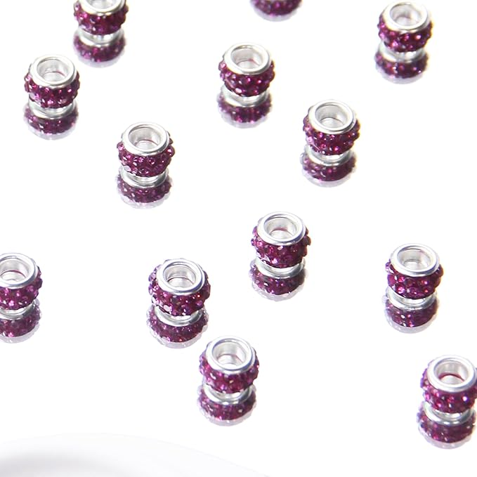 60Pcs Rhinestone Large Hole Beads Spacer Beads Rose Red European Craft Big Beads Large Hole Rhinestones Lampwork Murano Bead Fairy Wand Garden Beads for DIY Bracelet Necklace Jewelry Making Supplies