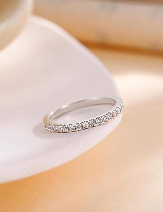 EAMTI 2mm Wedding Band Cubic Zirconia Half Eternity Stackable Brass Engagement Ring Size 3-13