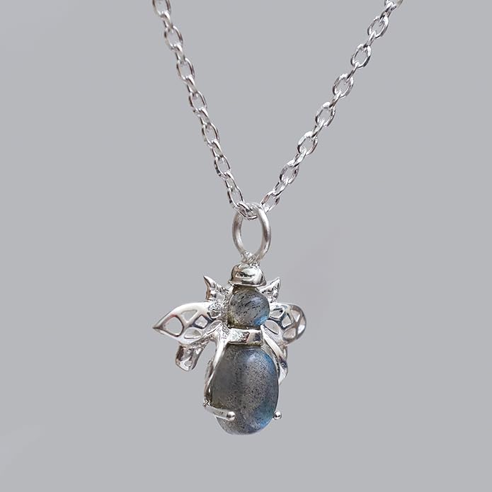 925 Sterling Silver Animal Pendant Necklace Collection for Women | Handmade Natural Gemstone Jewelry | Cat, Bee, Turtle & Bug Designs | Hypoallergenic Silver Necklace Gift for Her